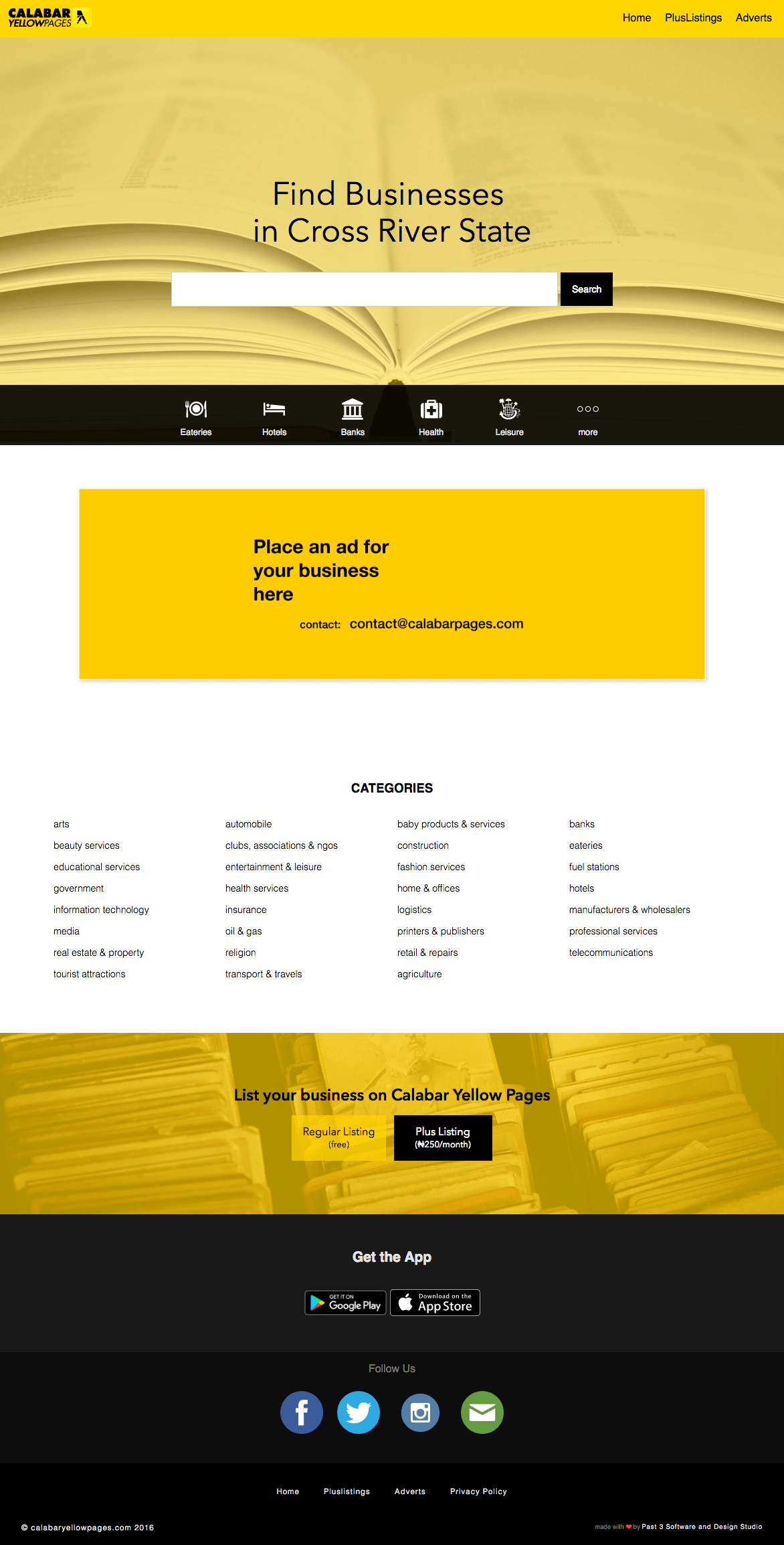 Calabar Yellow Pages home page